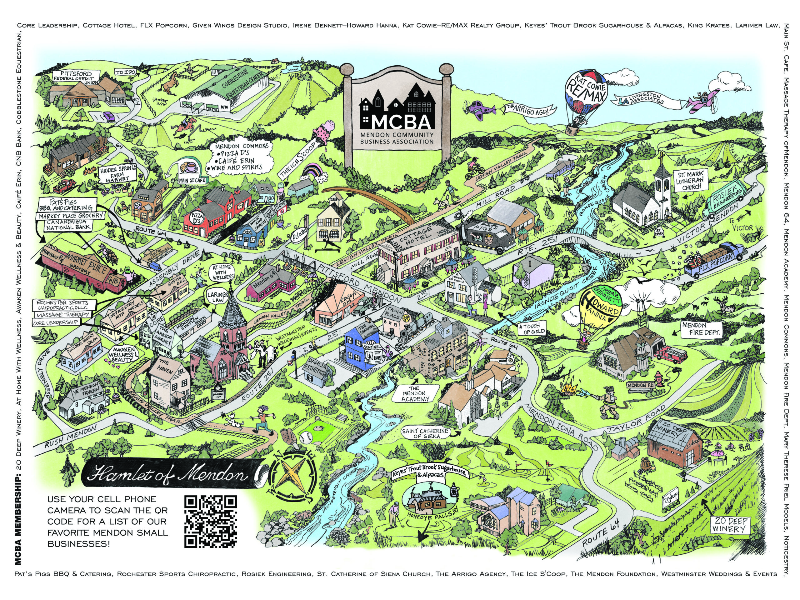 Illustrated map of the Hamlet of Mendon